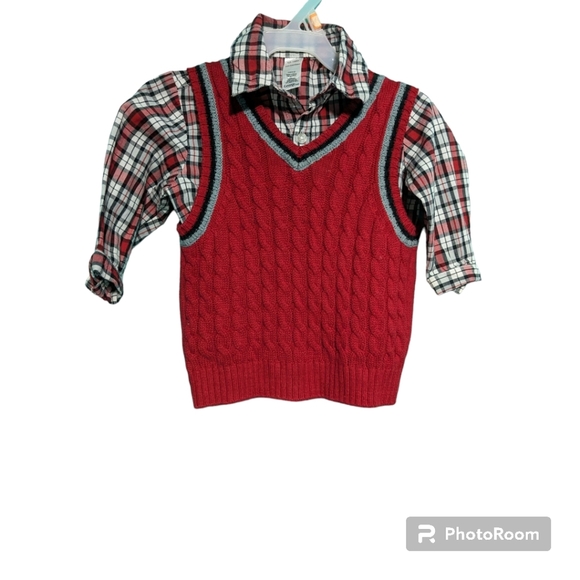 Baby Boy Plaid Shirt with Vest. 12-18 months. Red. - Picture 4 of 6